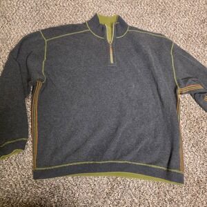 Tommy Bahama Mens Reversible Quarter Zip Pullover Gray Green Contrast Stitch XL